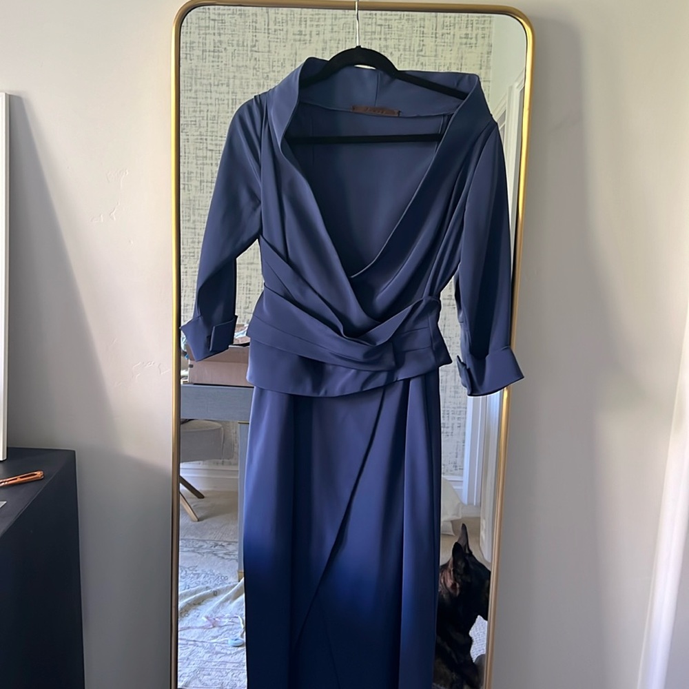 Danes navy blue long sleeve wrap long gown